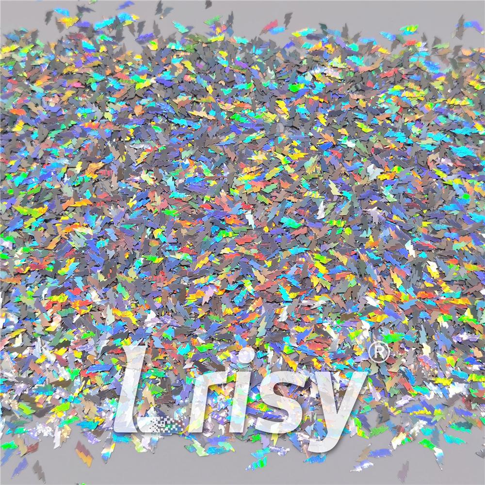 4mm Thunder Or Lightning Shaped Holographic Silver Glitter LB0100