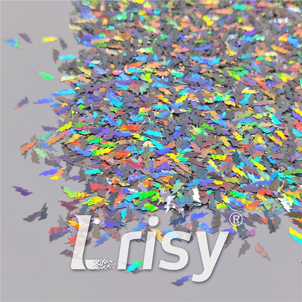 4mm Thunder Or Lightning Shaped Holographic Silver Glitter LB0100