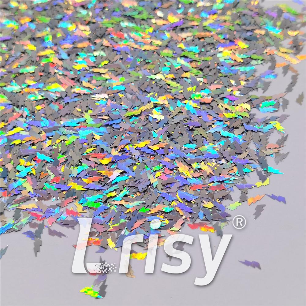 4mm Thunder Or Lightning Shaped Holographic Silver Glitter LB0100