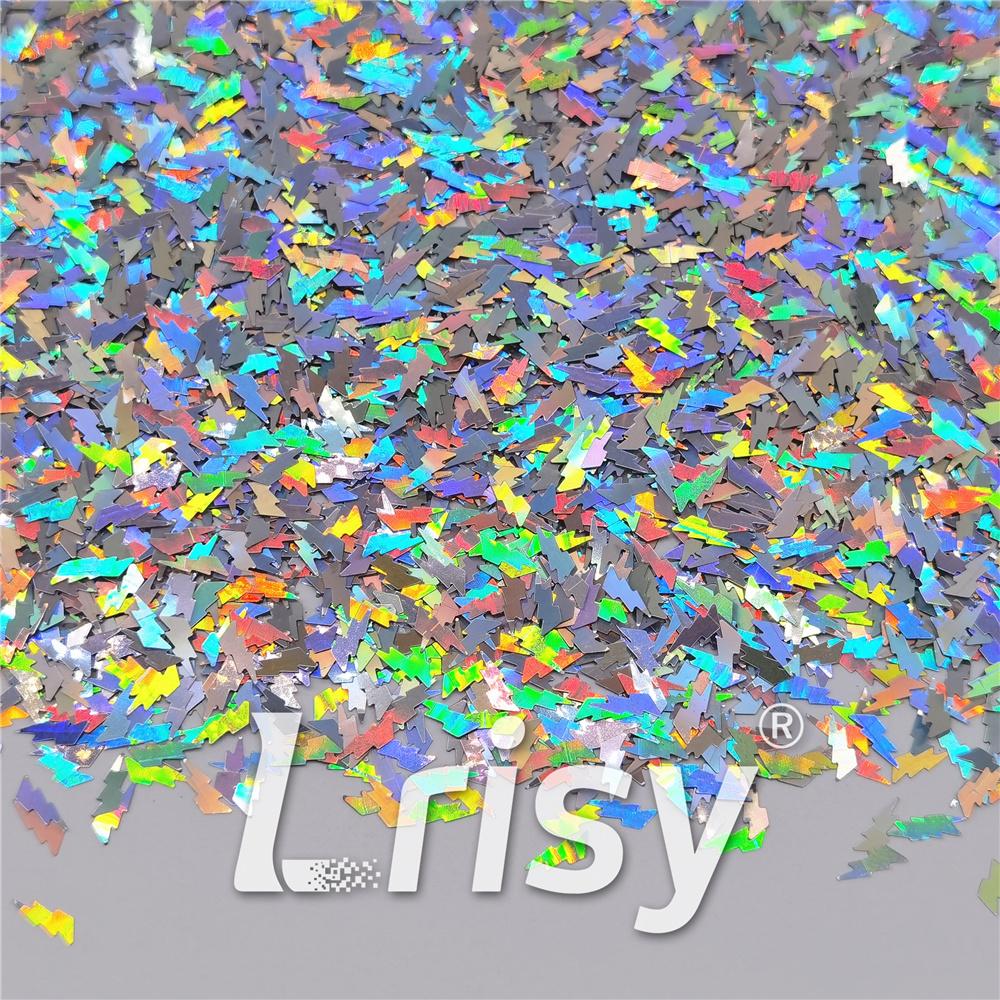 4mm Thunder Or Lightning Shaped Holographic Silver Glitter LB0100