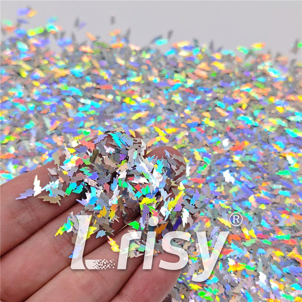 4mm Thunder Or Lightning Shaped Holographic Silver Glitter LB0100