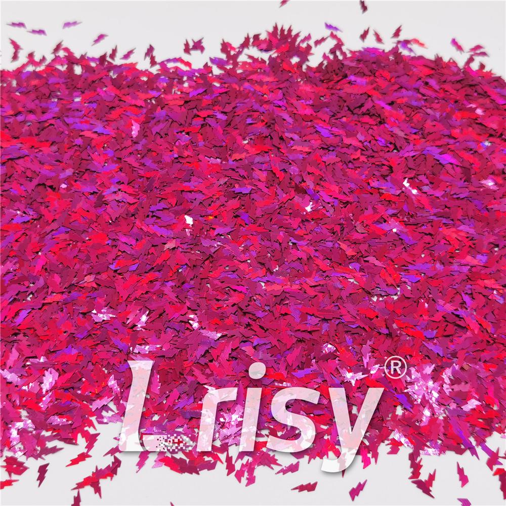 4mm Thunder Or Lightning Shaped Holographic Rose Red Glitter LB0912