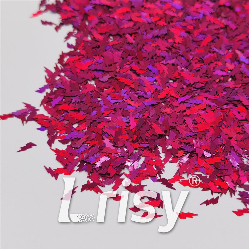 4mm Thunder Or Lightning Shaped Holographic Rose Red Glitter LB0912