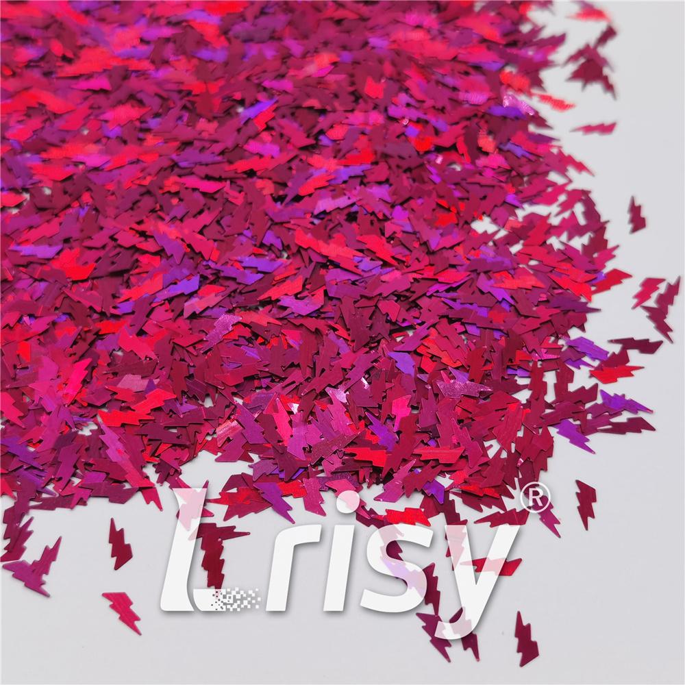 4mm Thunder Or Lightning Shaped Holographic Rose Red Glitter LB0912