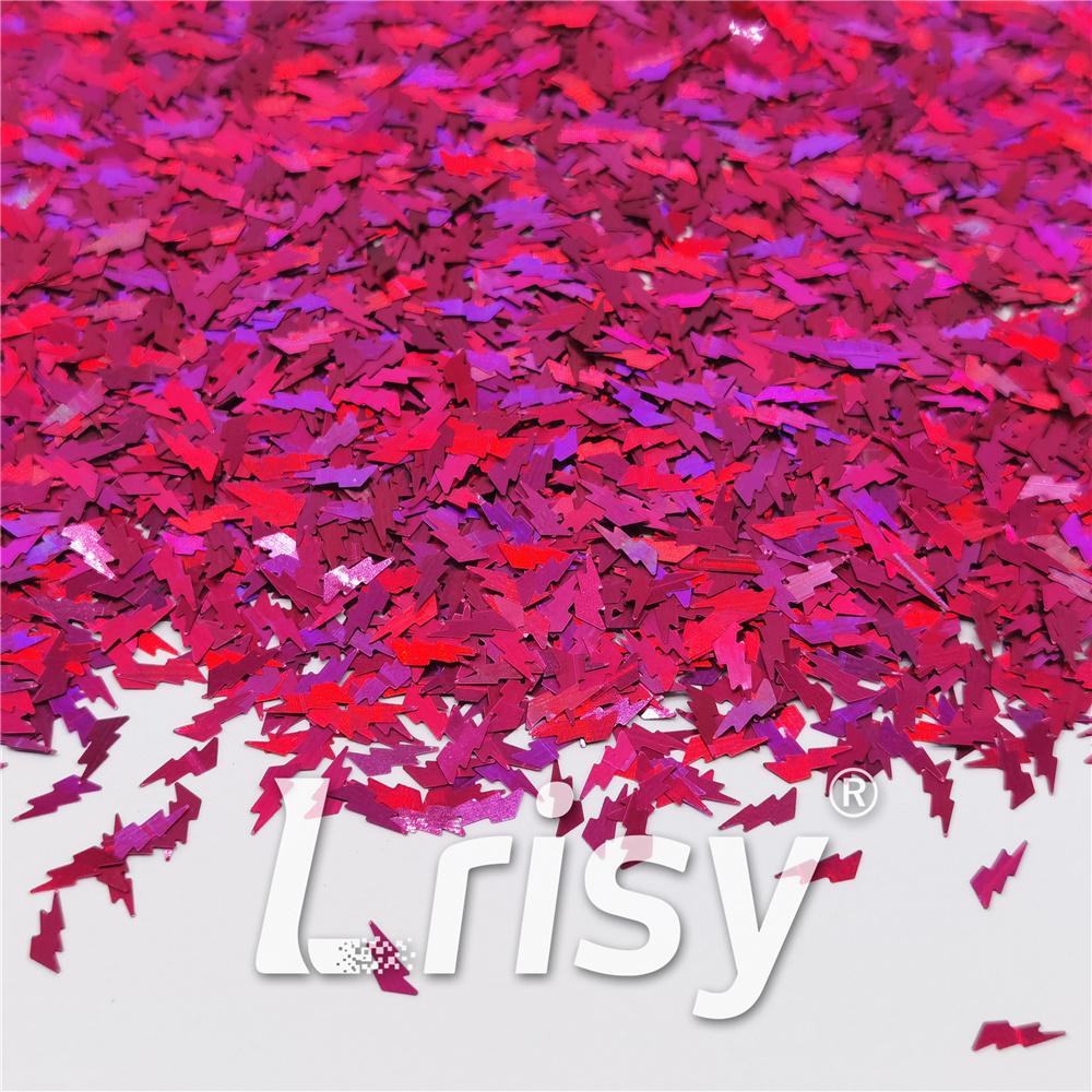 4mm Thunder Or Lightning Shaped Holographic Rose Red Glitter LB0912