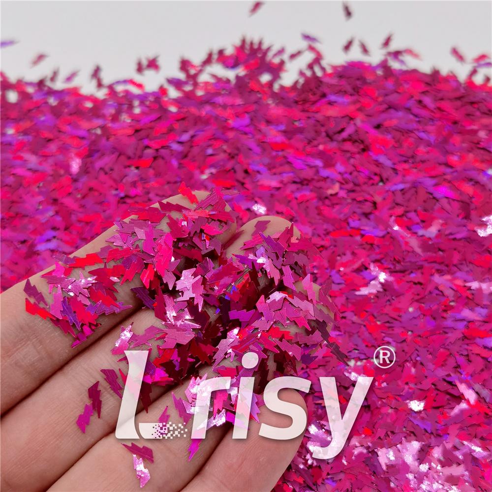 4mm Thunder Or Lightning Shaped Holographic Rose Red Glitter LB0912