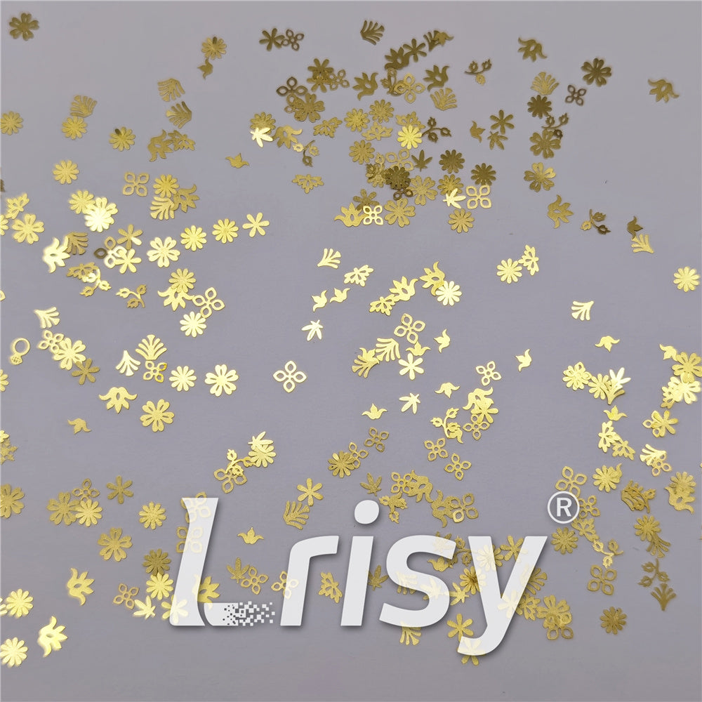 Golden Mixed Flowers And Plants Shaped Metal Glitter MC203