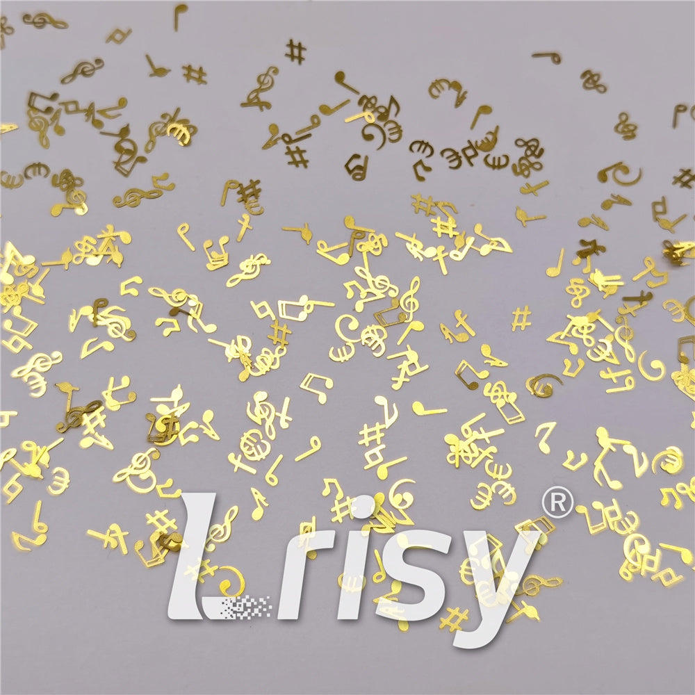 10 Notes Shaped Golden Mixed Metal Glitter MC204