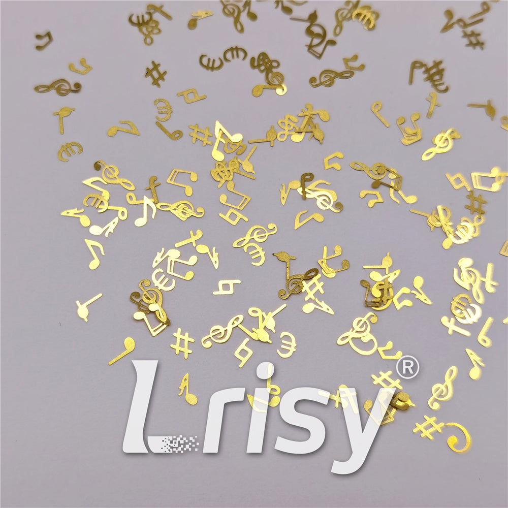 10 Notes Shaped Golden Mixed Metal Glitter MC204