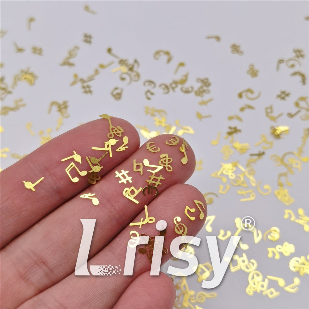 10 Notes Shaped Golden Mixed Metal Glitter MC204