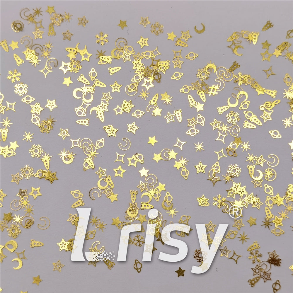 Golden Space Shaped Collection Mixed Metal Glitter MC208