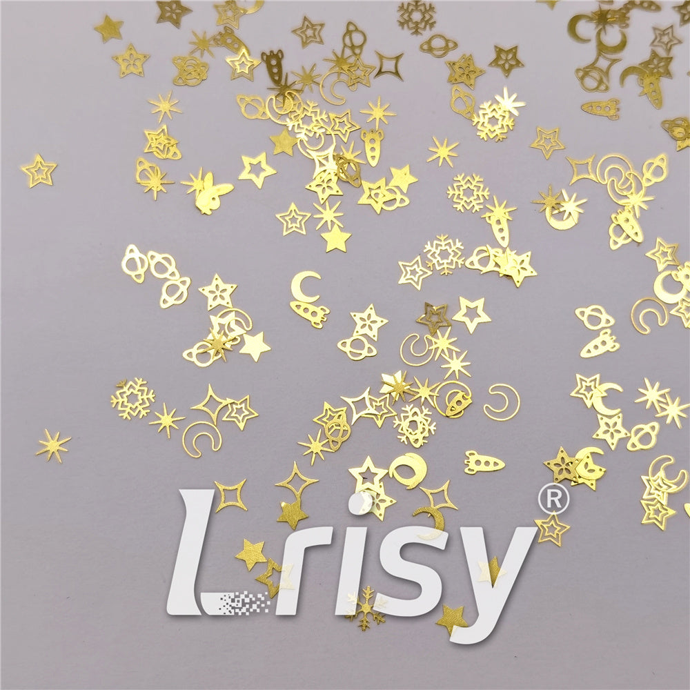 Golden Space Shaped Collection Mixed Metal Glitter MC208