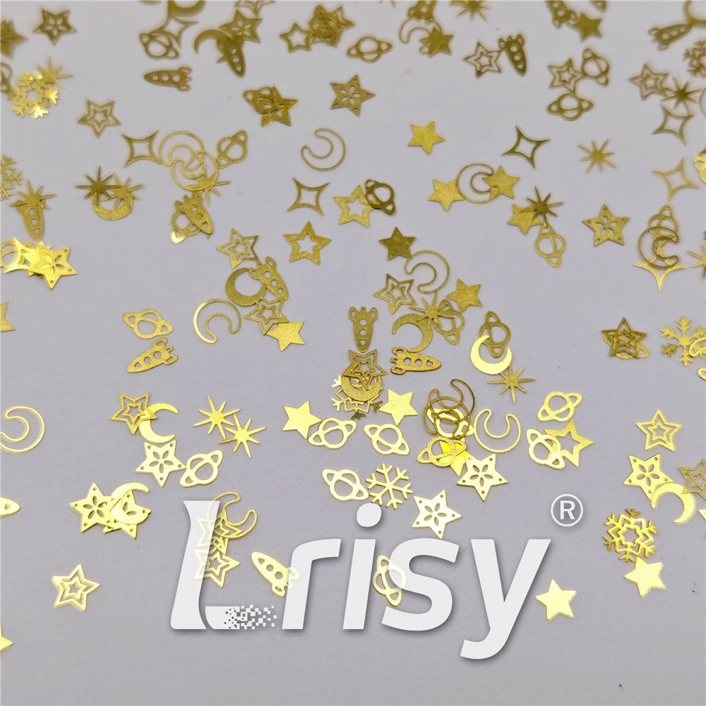 Golden Space Shaped Collection Mixed Metal Glitter MC208