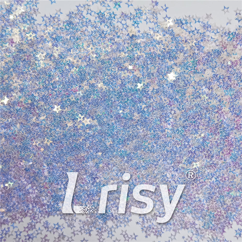 6mm Hollow Out Star Shaped Dream Blue Iridescent Glitter C004