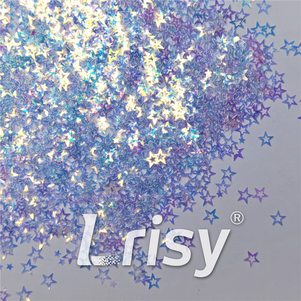 6mm Hollow Out Star Shaped Dream Blue Iridescent Glitter C004