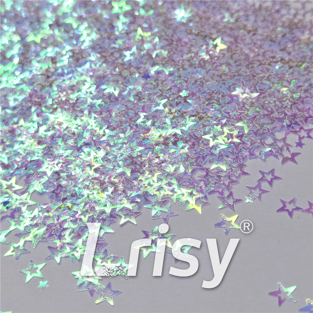 6mm Hollow Out Star Shaped Dream Blue Iridescent Glitter C004