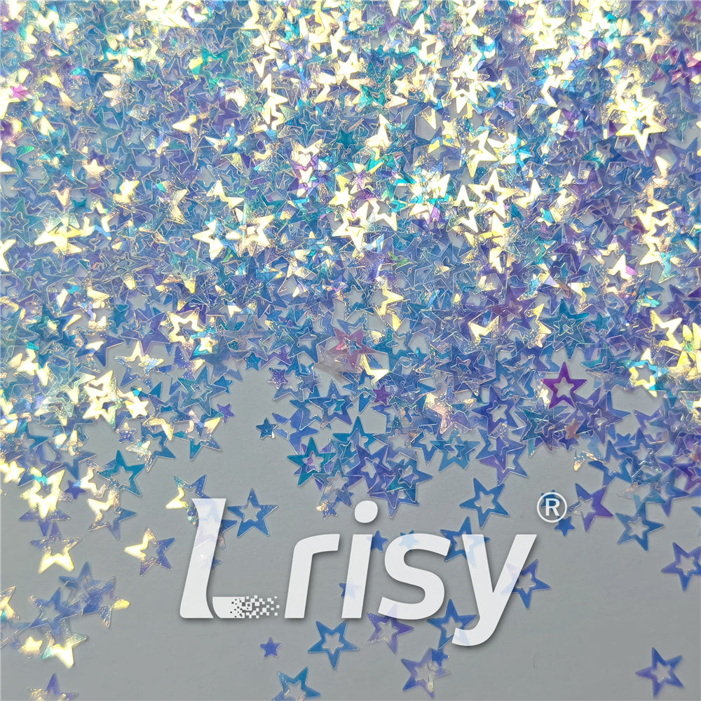 6mm Hollow Out Star Shaped Dream Blue Iridescent Glitter C004
