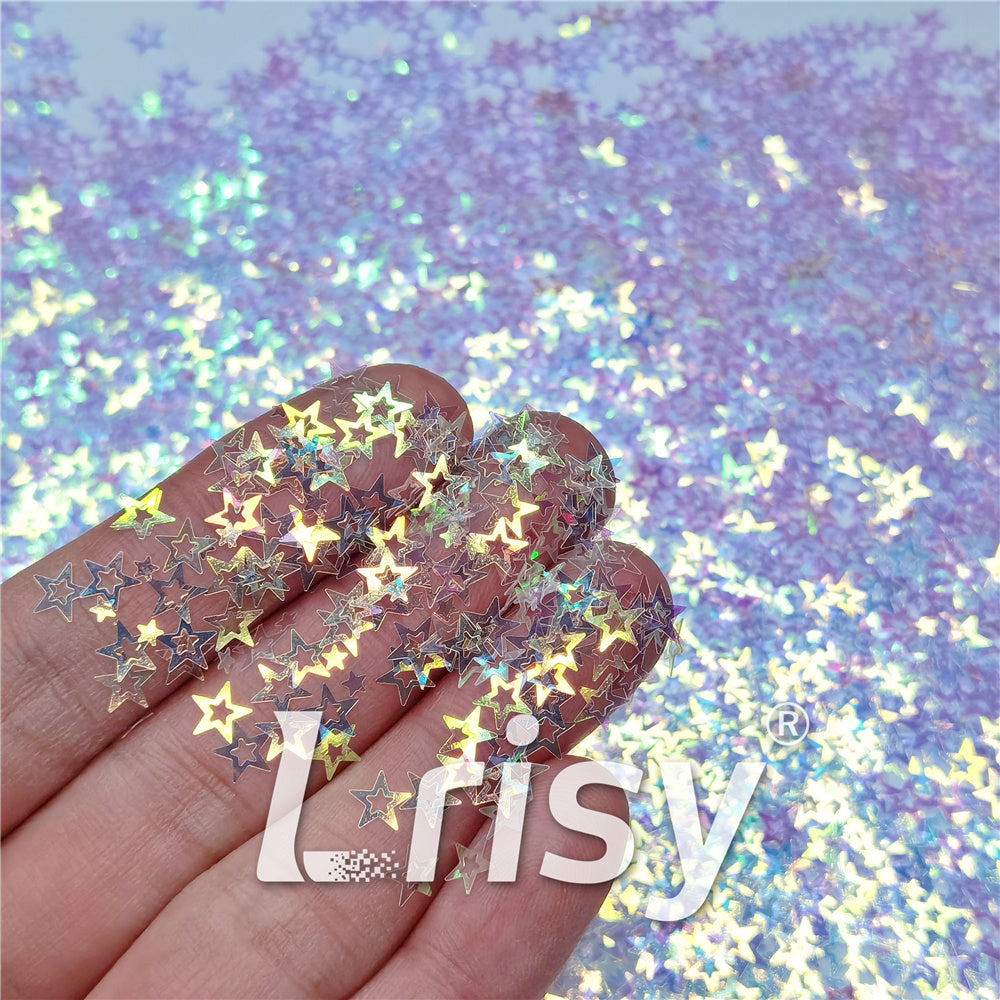 6mm Hollow Out Star Shaped Dream Blue Iridescent Glitter C004