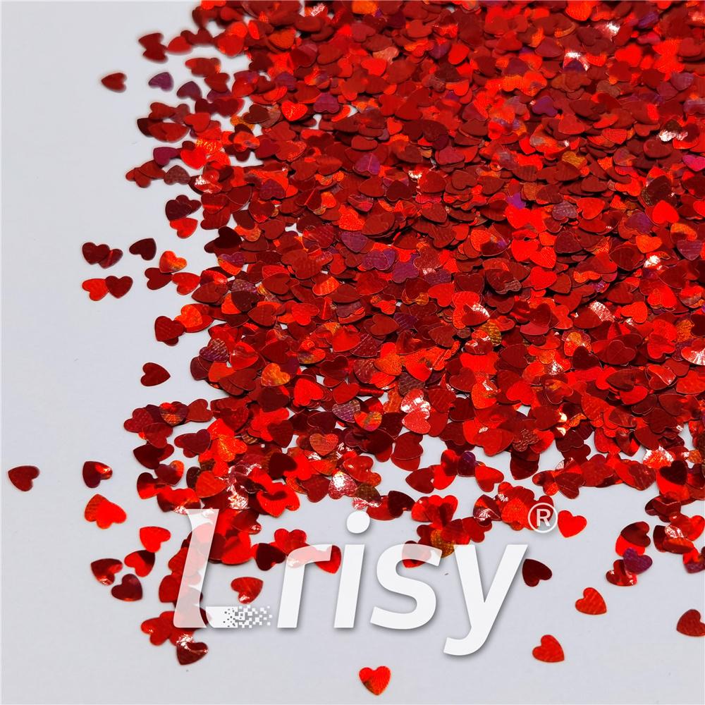 3mm Heart Shapes Laser Red Glitter LB0300