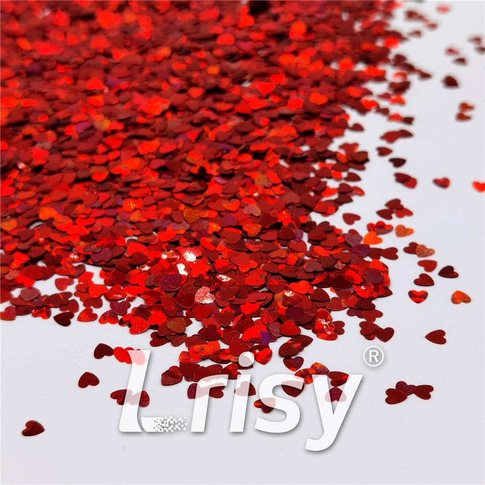 3mm Heart Shapes Laser Red Glitter LB0300