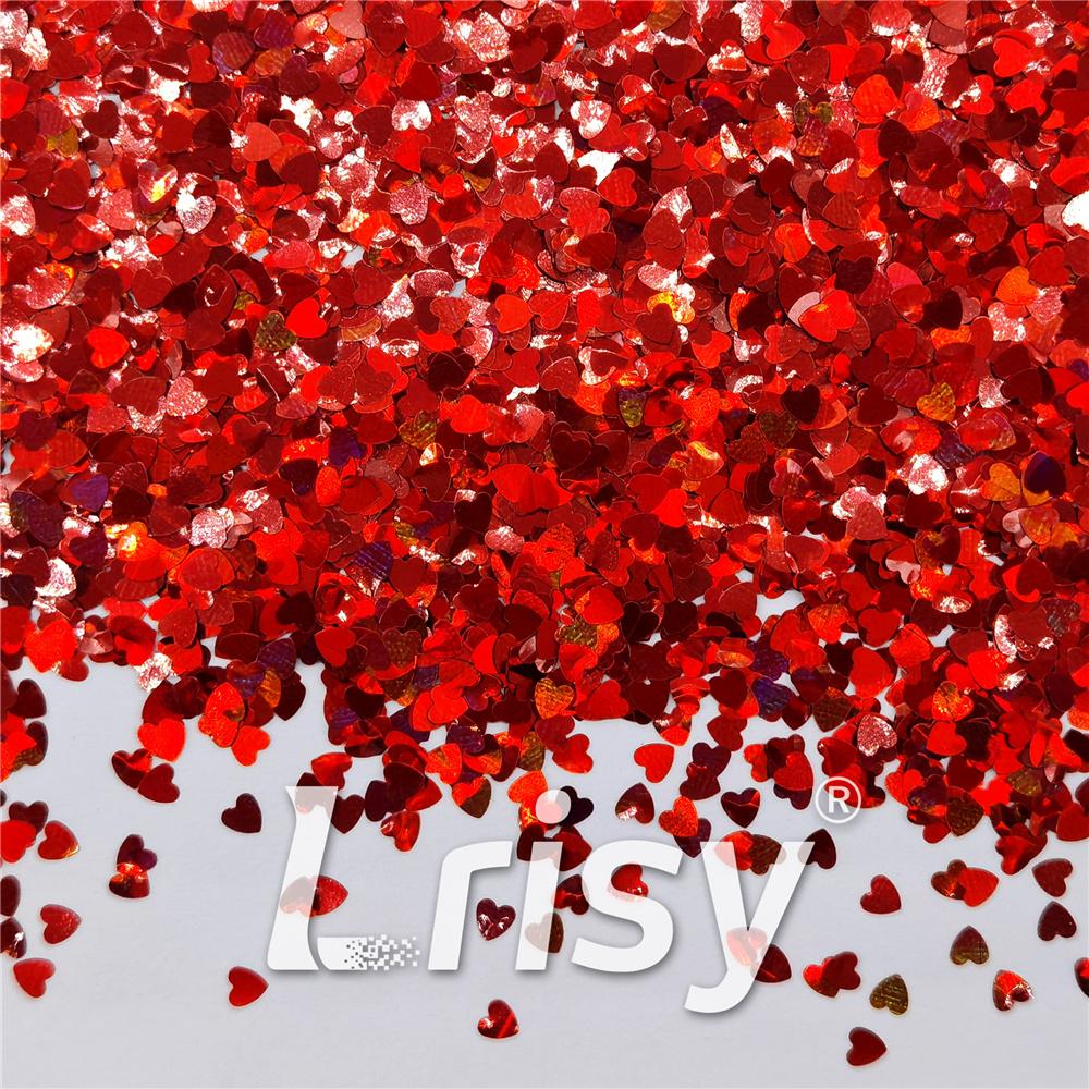 3mm Heart Shapes Laser Red Glitter LB0300