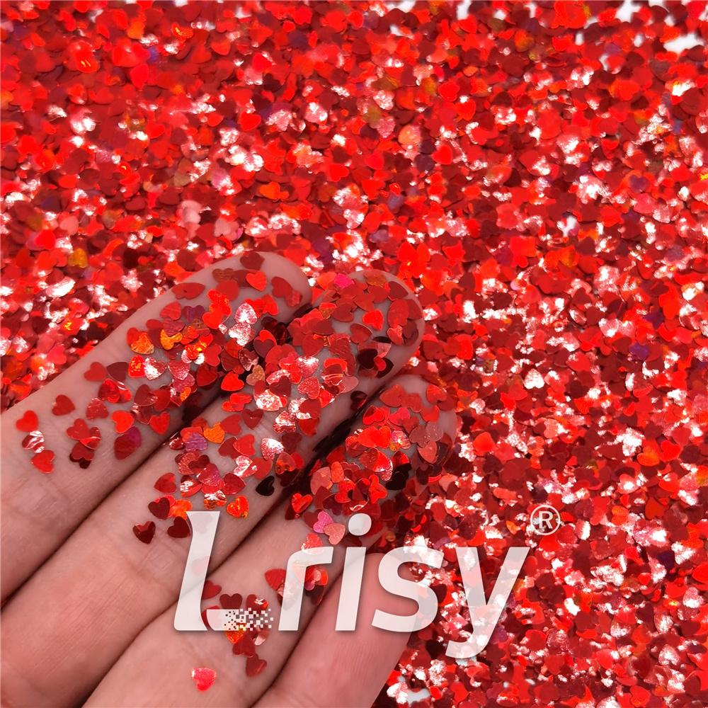 3mm Heart Shapes Laser Red Glitter LB0300