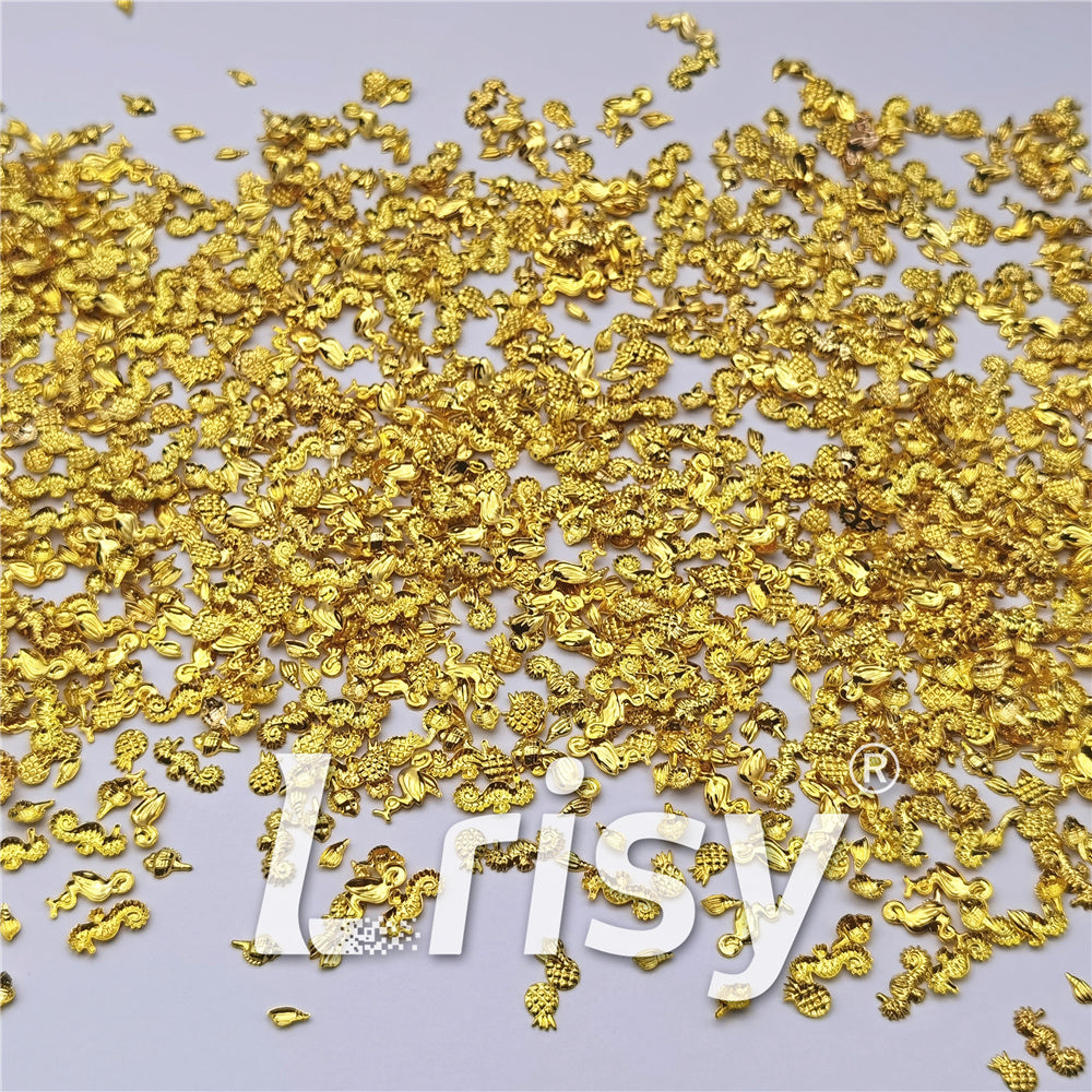 Golden Tropical Stereoscopic Shaped Mixed Metal Nail Charms MD201
