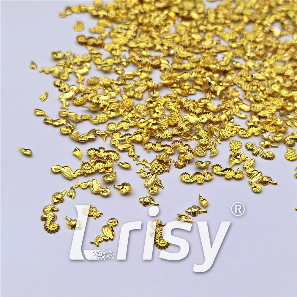 Golden Tropical Stereoscopic Shaped Mixed Metal Nail Charms MD201