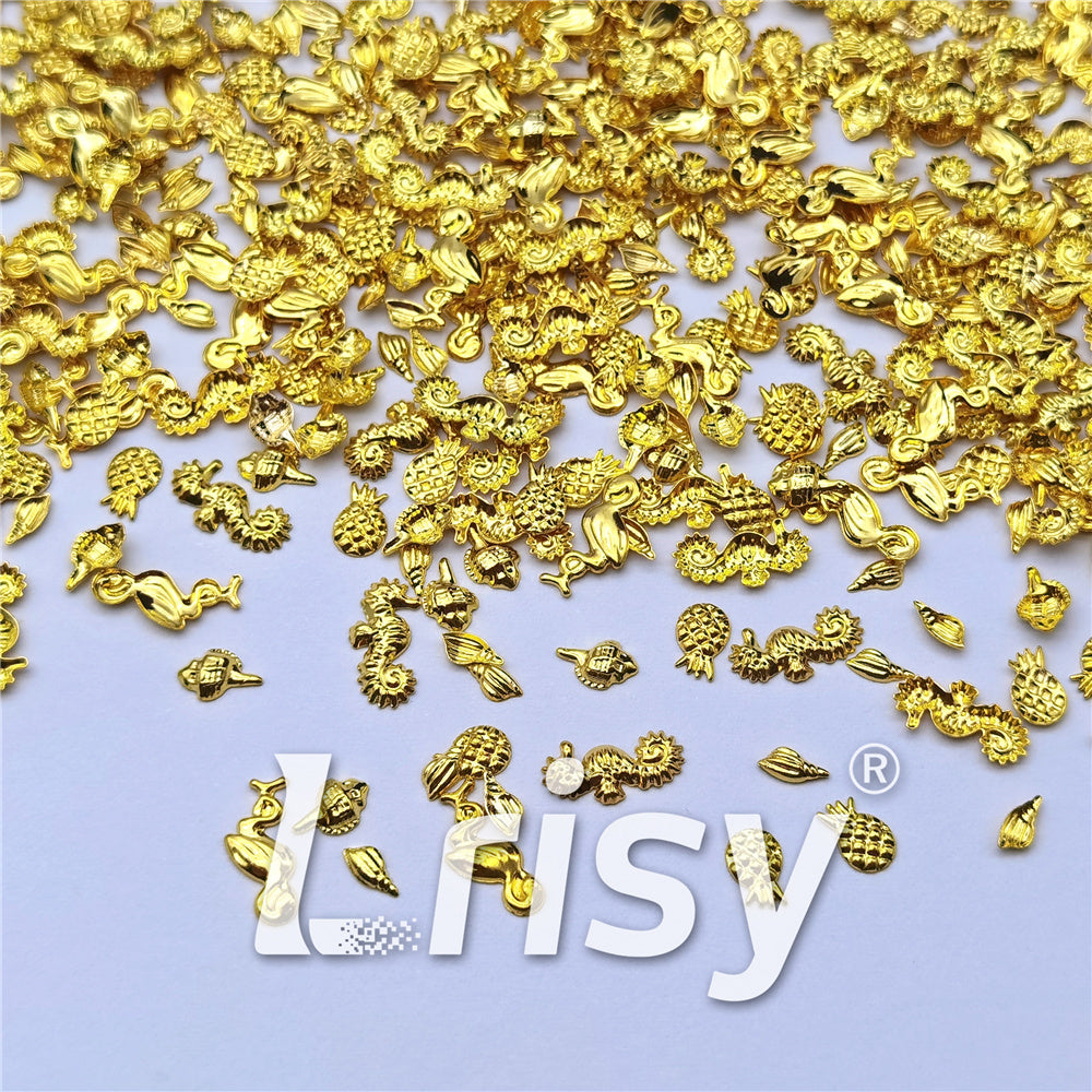 Golden Tropical Stereoscopic Shaped Mixed Metal Nail Charms MD201