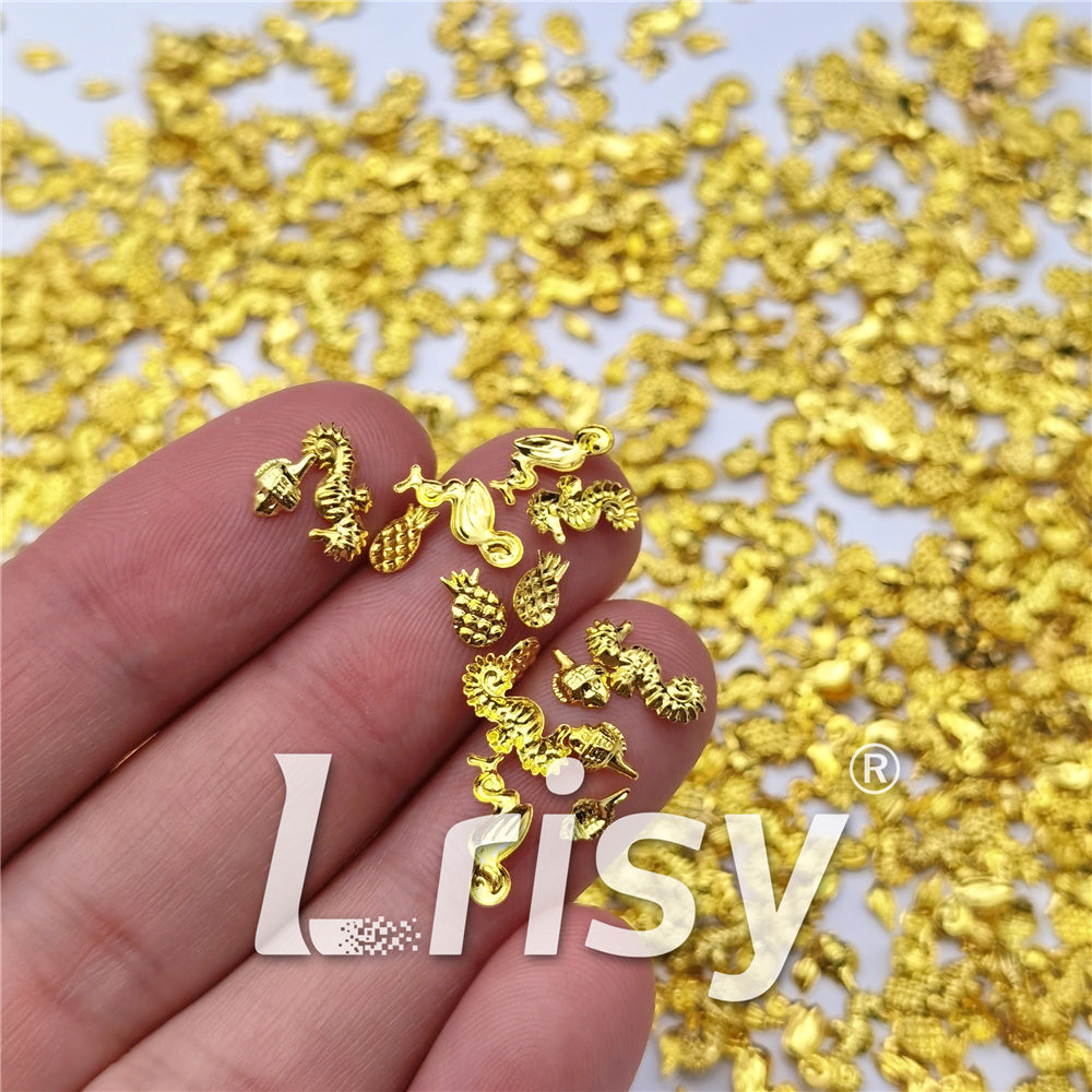 Golden Tropical Stereoscopic Shaped Mixed Metal Nail Charms MD201