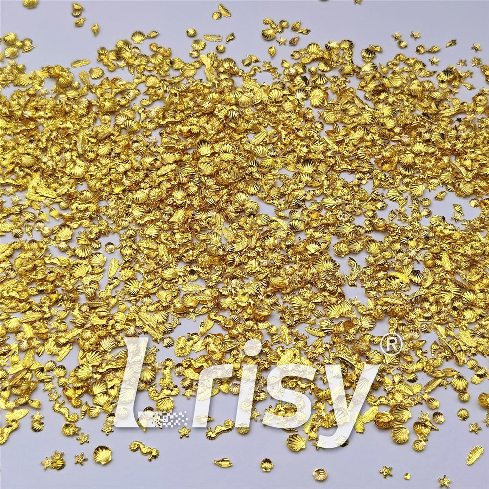 Golden Marine Life Stereoscopic Shaped Mixed Metal Nail Charms MD205