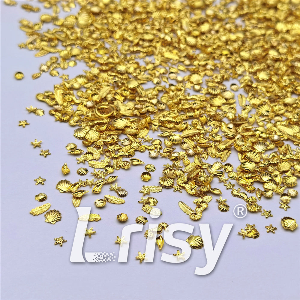 Golden Marine Life Stereoscopic Shaped Mixed Metal Nail Charms MD205