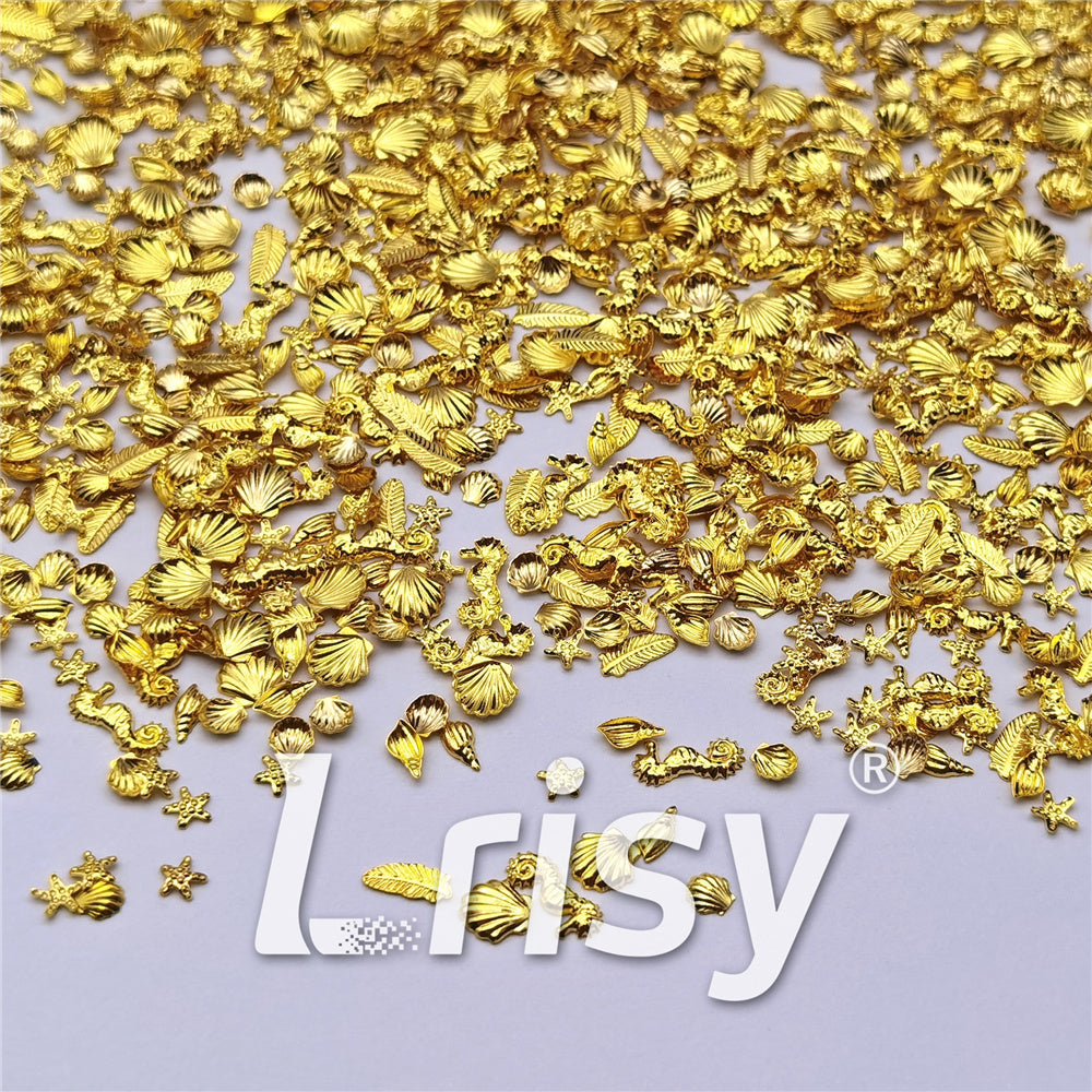 Golden Marine Life Stereoscopic Shaped Mixed Metal Nail Charms MD205