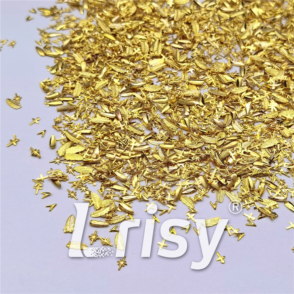 Golden Firmamental Stereoscopic Shaped Mixed Metal Nail Charms MD202