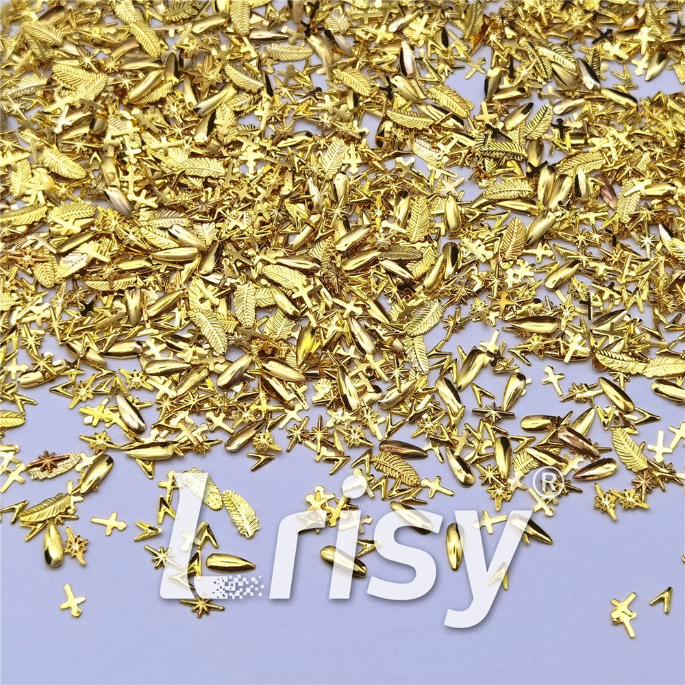 Golden Firmamental Stereoscopic Shaped Mixed Metal Nail Charms MD202