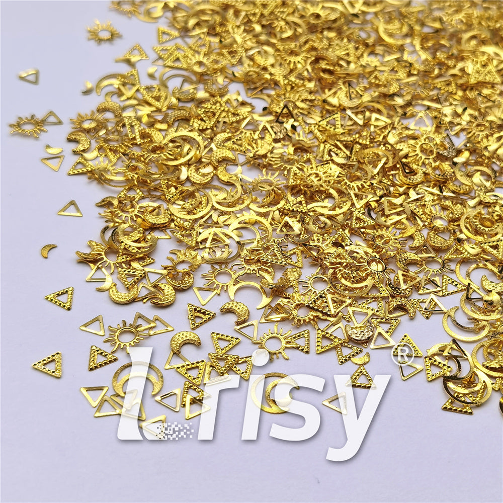 Golden Hollow Out Stereoscopic Shaped Mixed Metal Nail Charms MD204