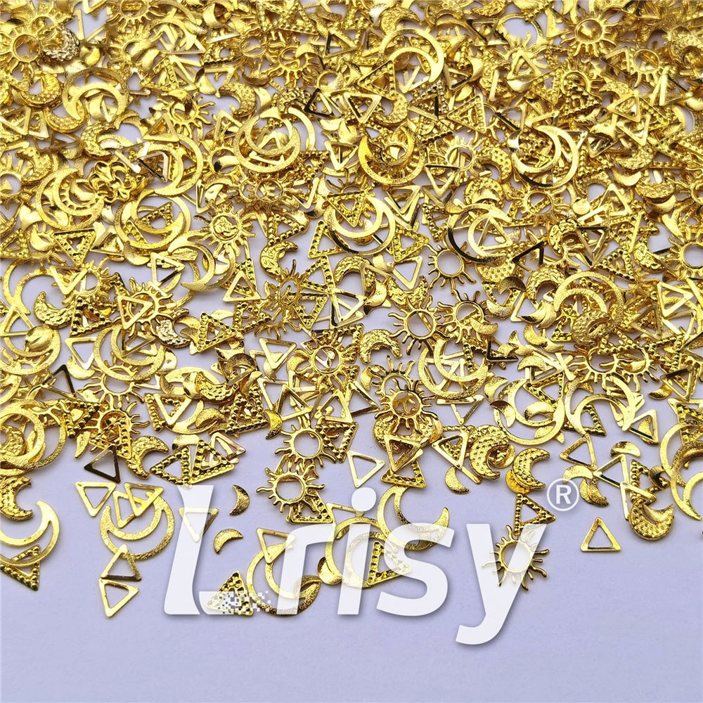 Golden Hollow Out Stereoscopic Shaped Mixed Metal Nail Charms MD204