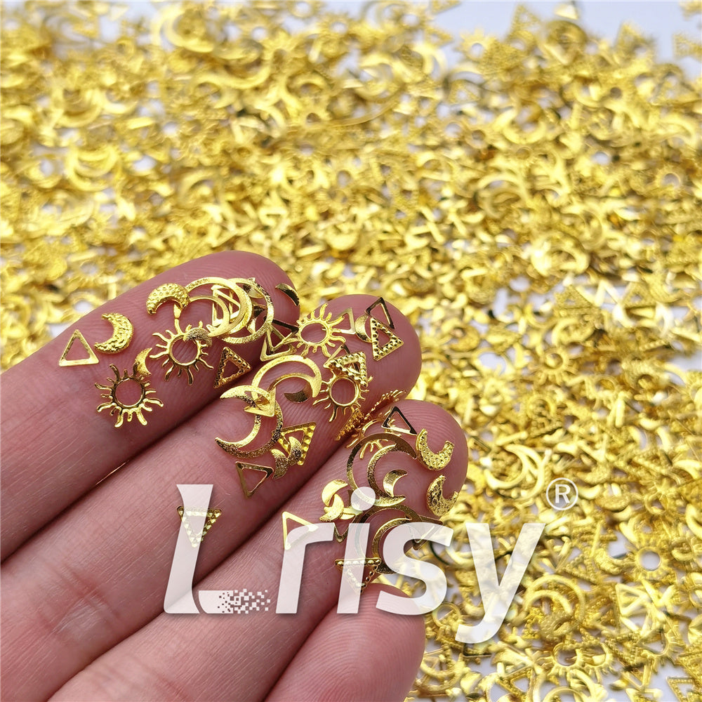 Golden Hollow Out Stereoscopic Shaped Mixed Metal Nail Charms MD204