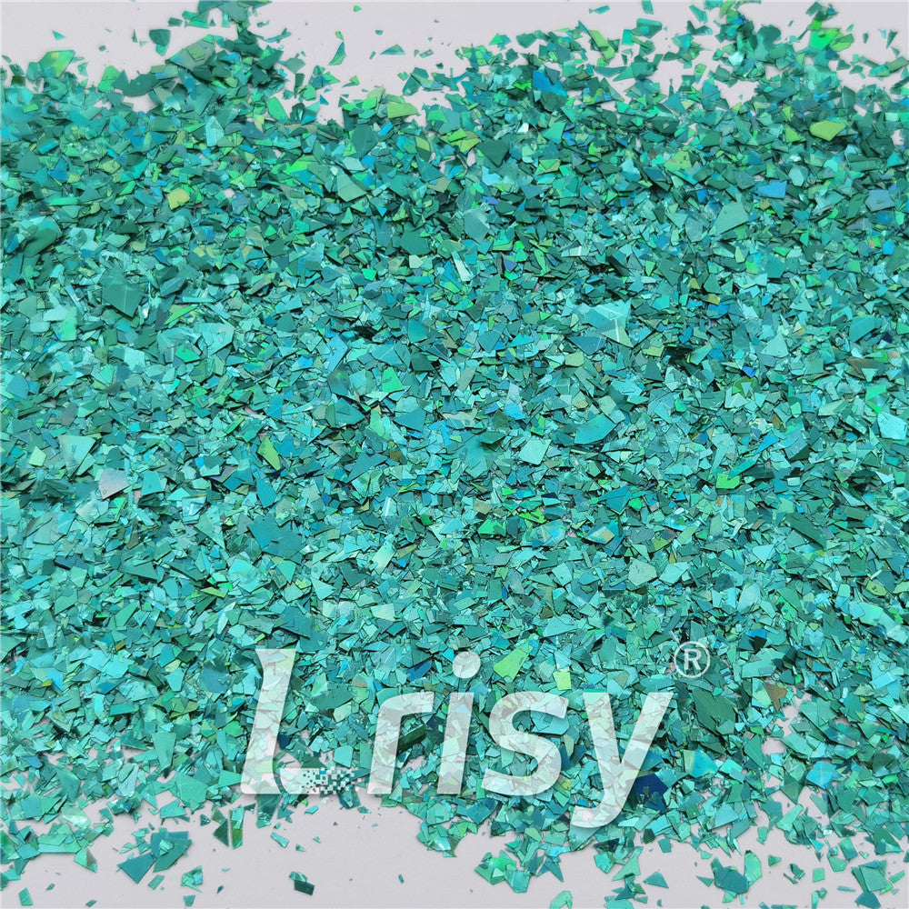 Holographic Teal Green Cellophane Glitter Flakes Holo Shards LB0702 4x4