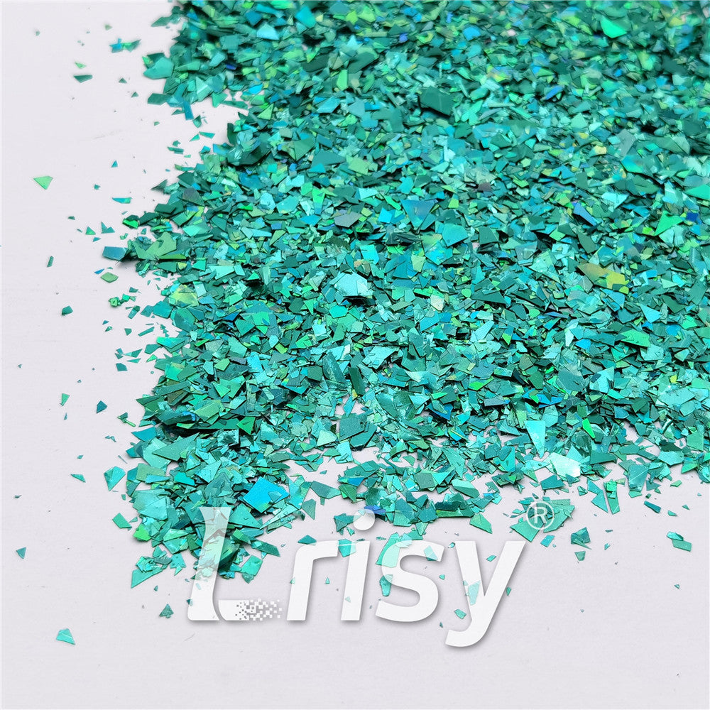 Holographic Teal Green Cellophane Glitter Flakes Holo Shards LB0702 4x4