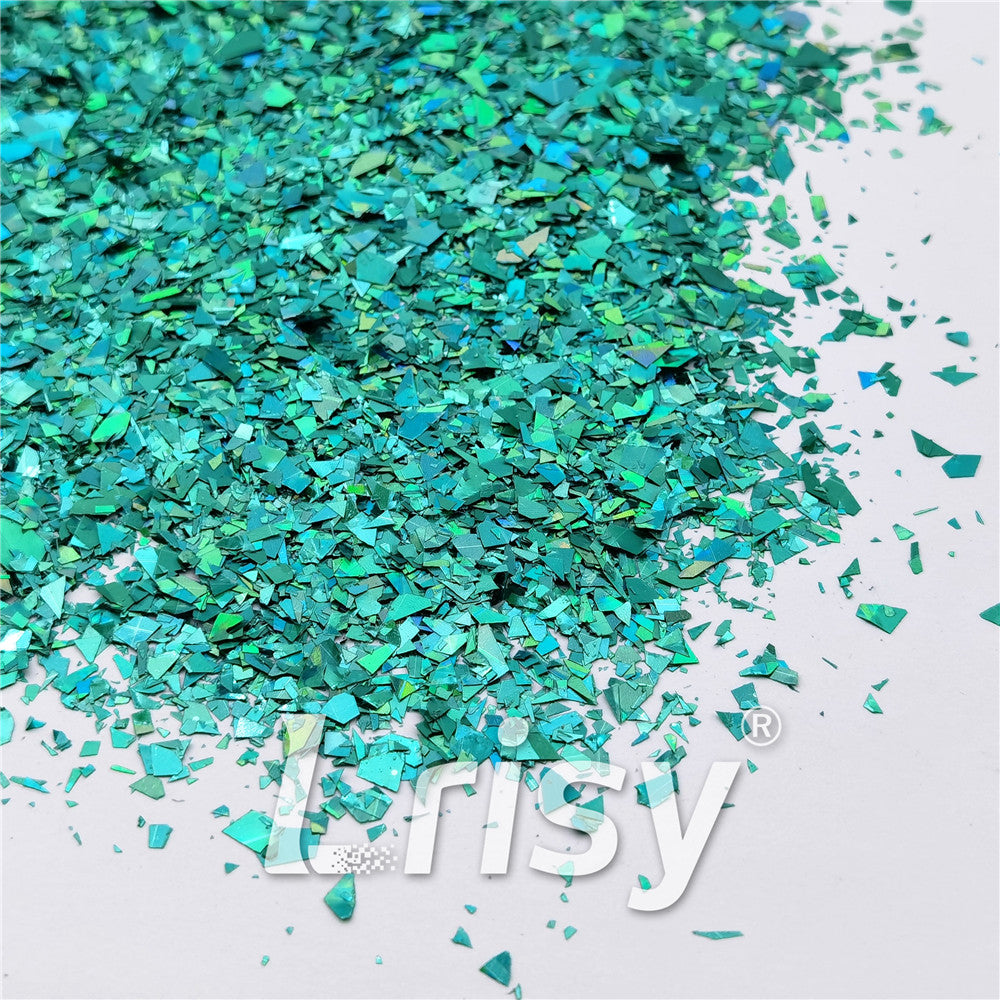 Holographic Teal Green Cellophane Glitter Flakes Holo Shards LB0702 4x4