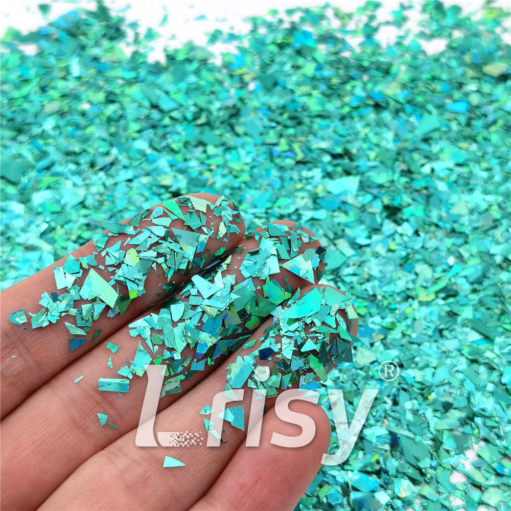 Holographic Teal Green Cellophane Glitter Flakes Holo Shards LB0702 4x4