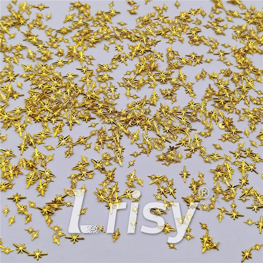 Golden 4/6mm Eight Pointed Star Shaped Mixed Metal Nail Charms MD209