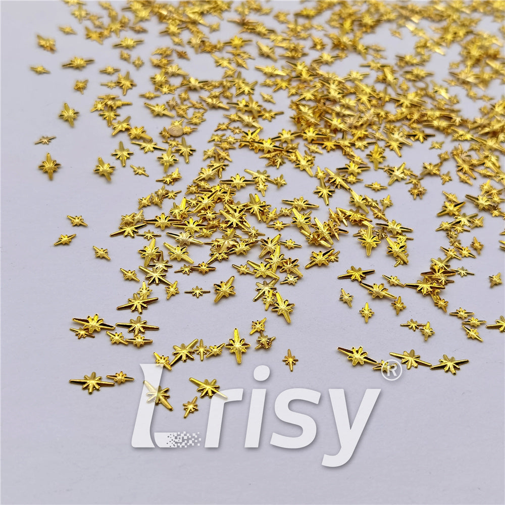 Golden 4/6mm Eight Pointed Star Shaped Mixed Metal Nail Charms MD209