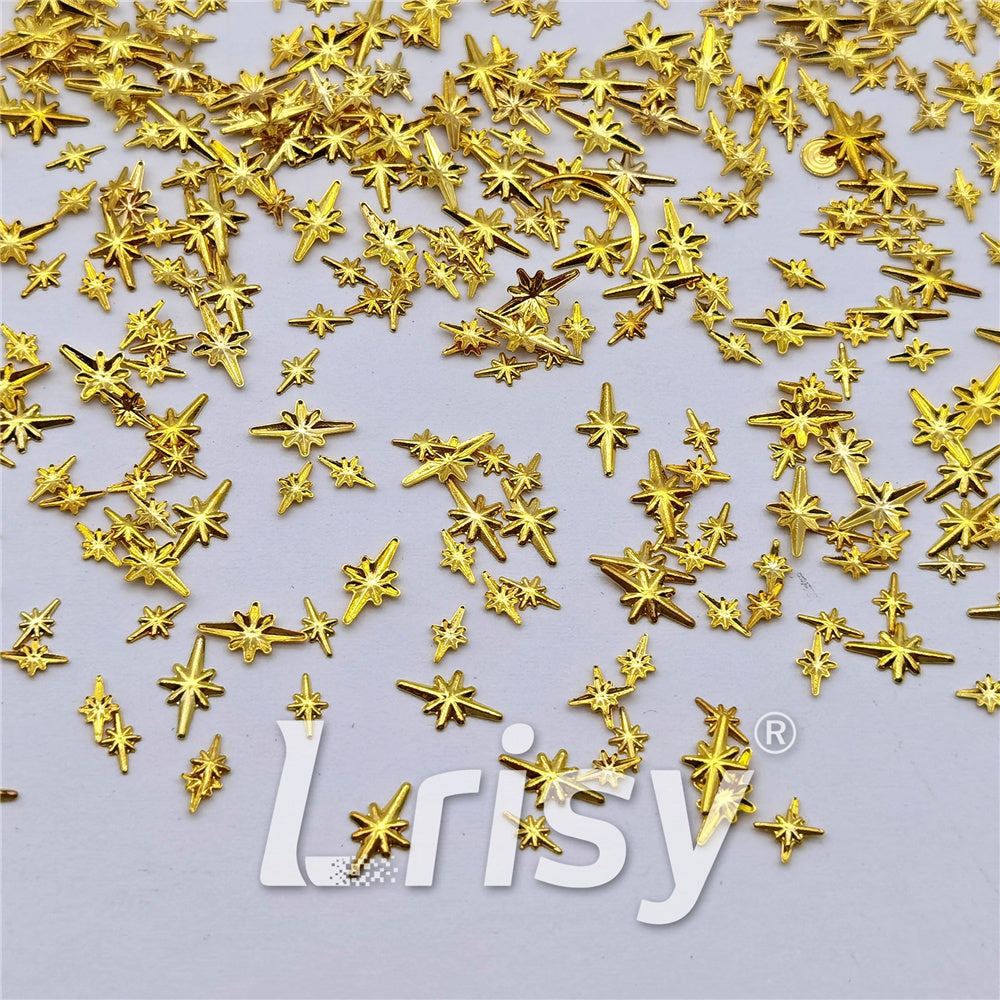 Golden 4/6mm Eight Pointed Star Shaped Mixed Metal Nail Charms MD209