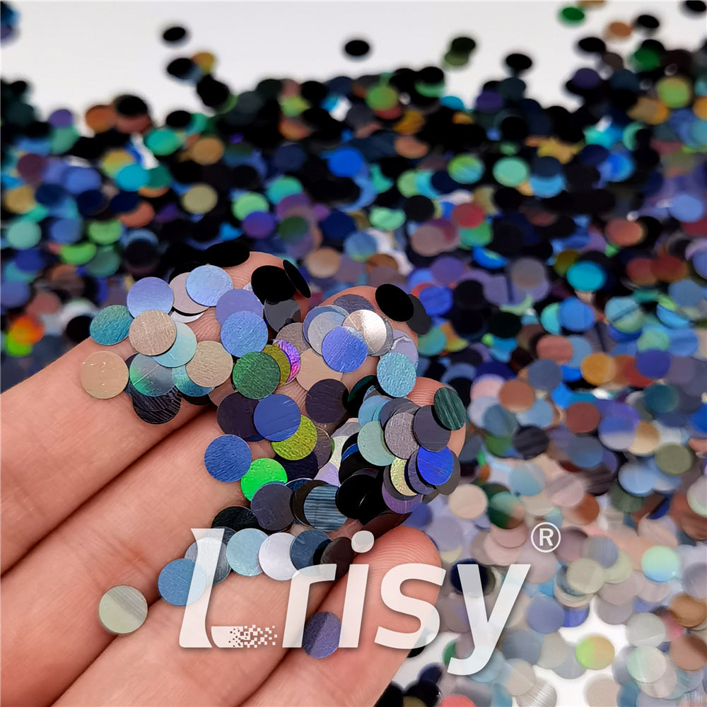 6mm Round Shaped Holographic Black Glitter LB01000