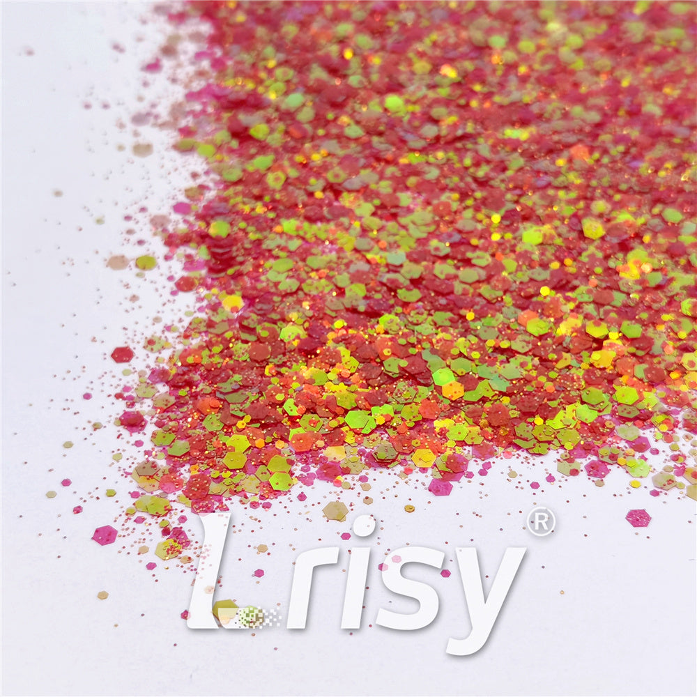 General Mixed High Brightness Iridescent Orange Red Glitter FC338