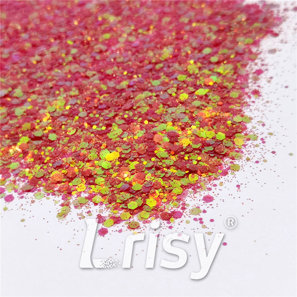 General Mixed High Brightness Iridescent Orange Red Glitter FC338