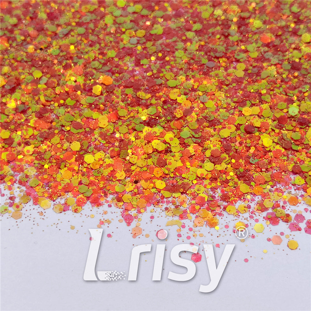 General Mixed High Brightness Iridescent Orange Red Glitter FC338