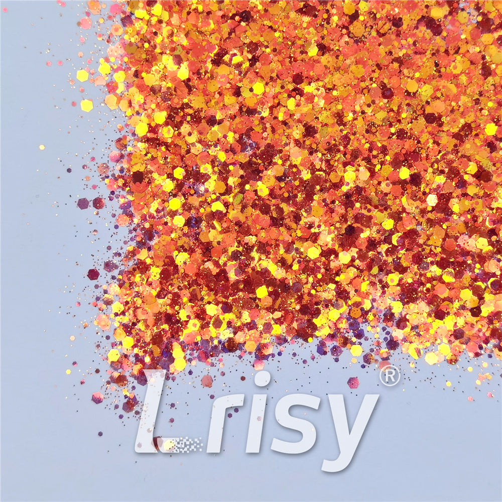 General Mixed High Brightness Iridescent Orange Red Glitter FC338